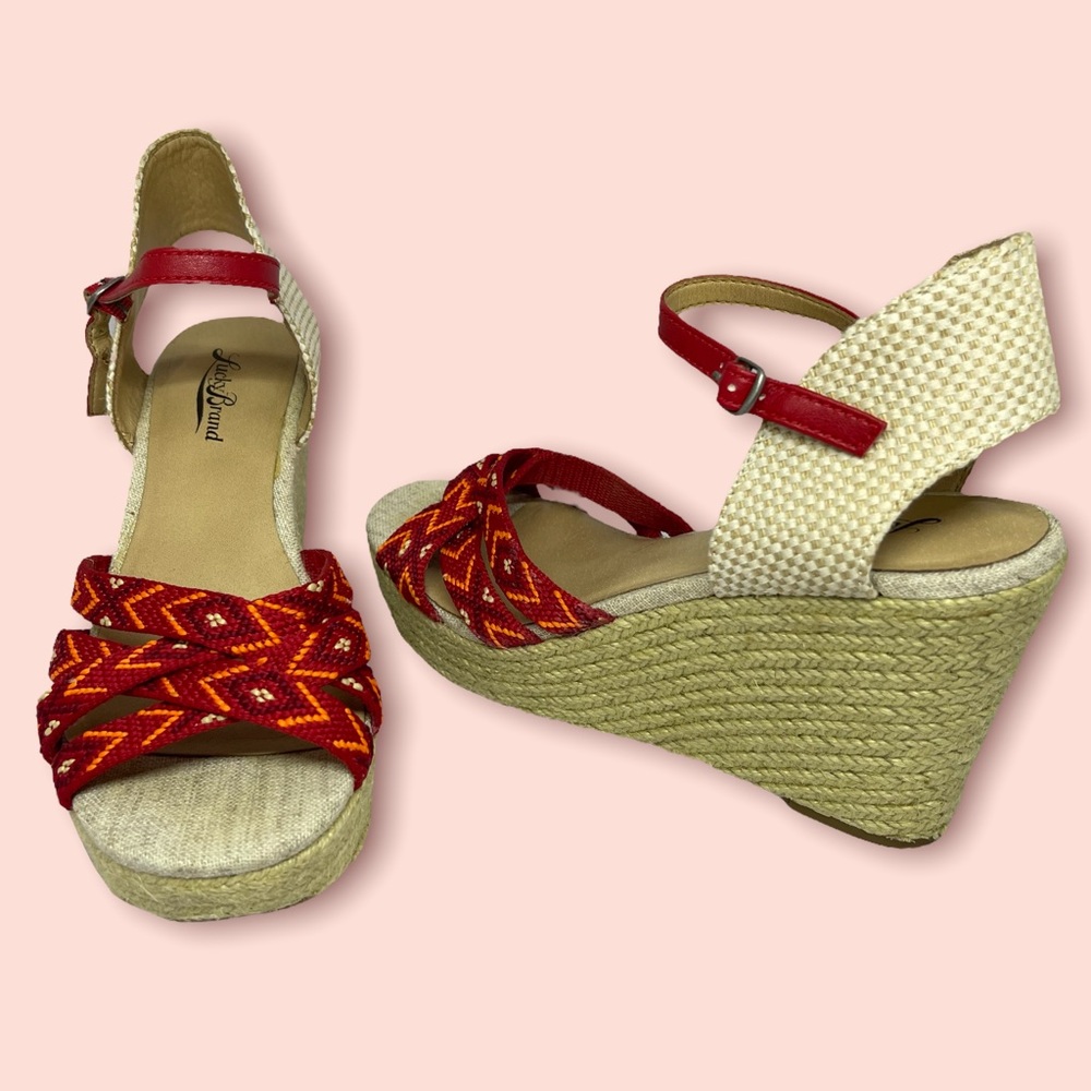 Lucky Brand Woven Strap Platform Espadrille Wedges - Picture 1 of 11